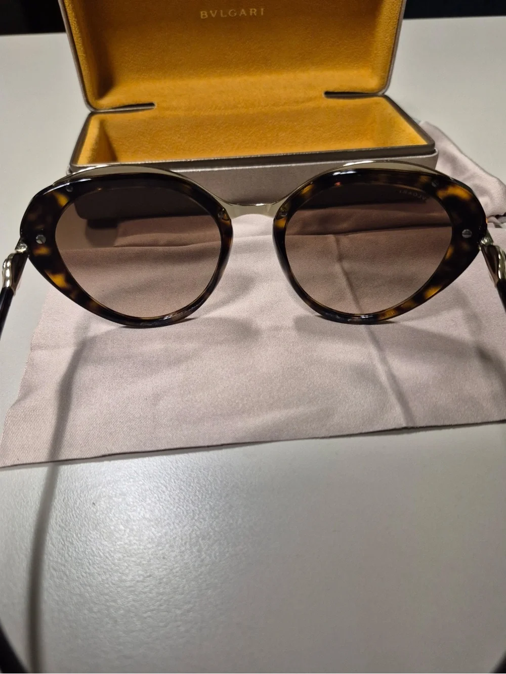 Bulgari Tortoiseshell Round Sunglasses with Brown Gradient Lenses
